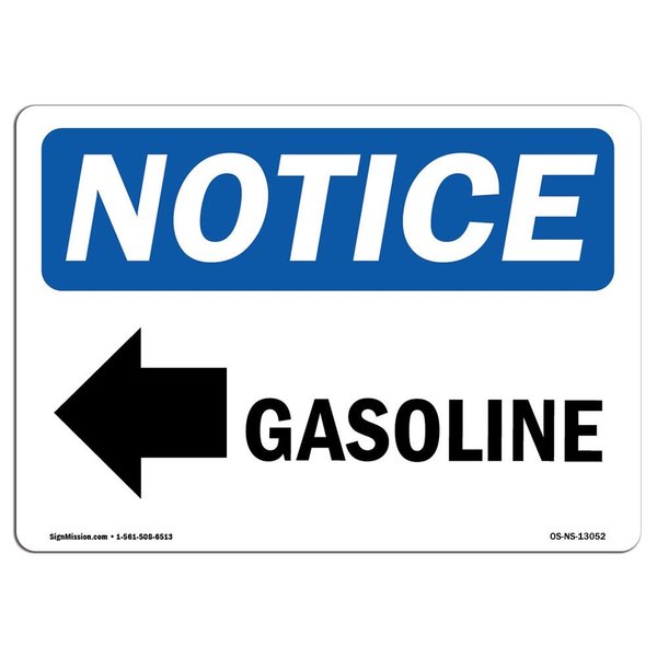 Signmission Safety Sign, OSHA Notice, 18" Height, 24" Width, Gasoline [Left Arrow] Sign With Symbol, Landscape OS-NS-D-1824-L-13052